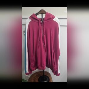 Isa bella Magenta Zip Hoodie Zipper Pockets, Teal White Strip Sleeve Accents New